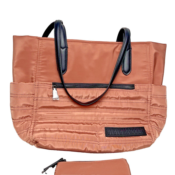 Steve Madden Large Quilted Tote Bag Purse Logo Pink Blush & Accessory Bag - Picture 2 of 16